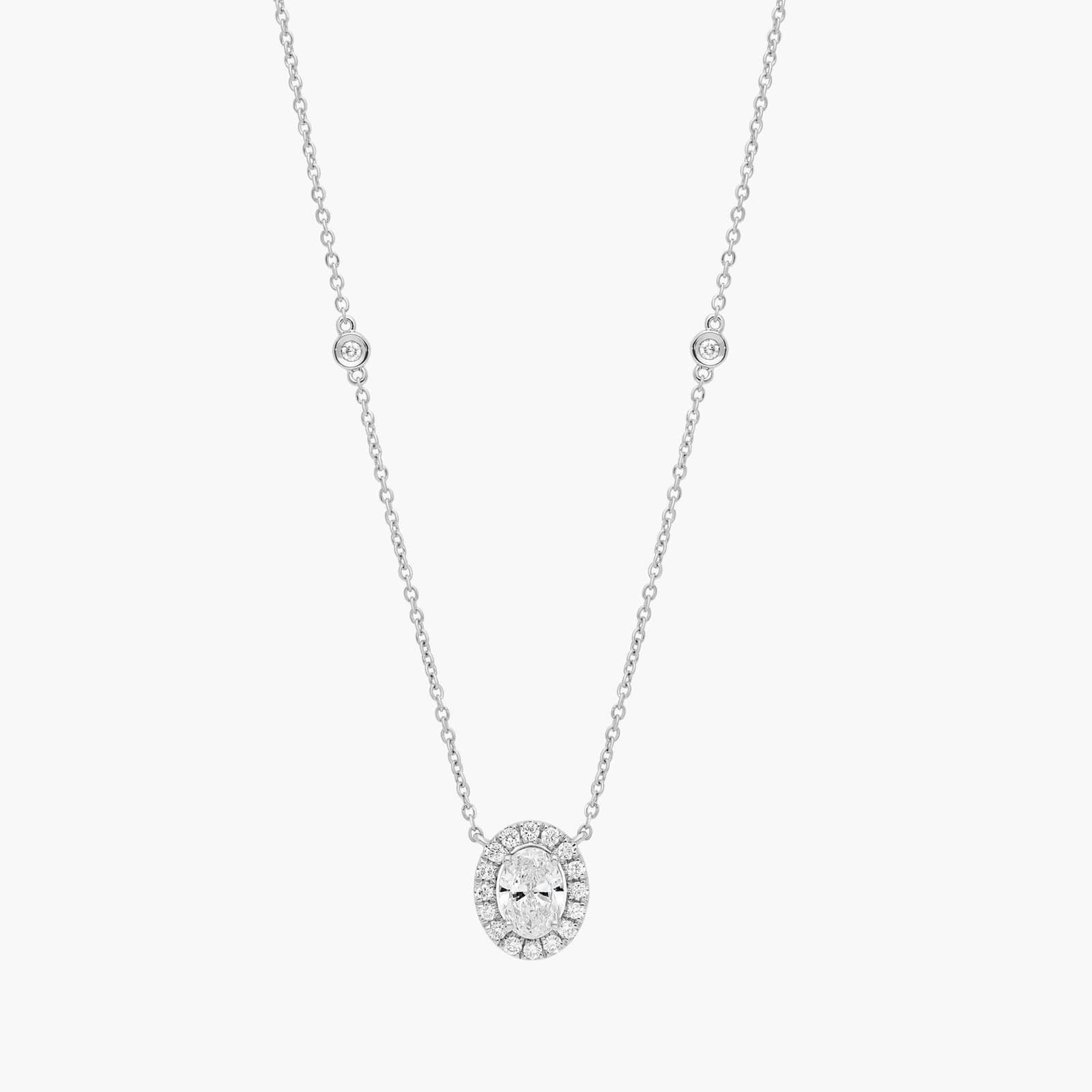 1ct Lab-Grown Oval Halo Diamond Pendant Necklace, 14K Gold
