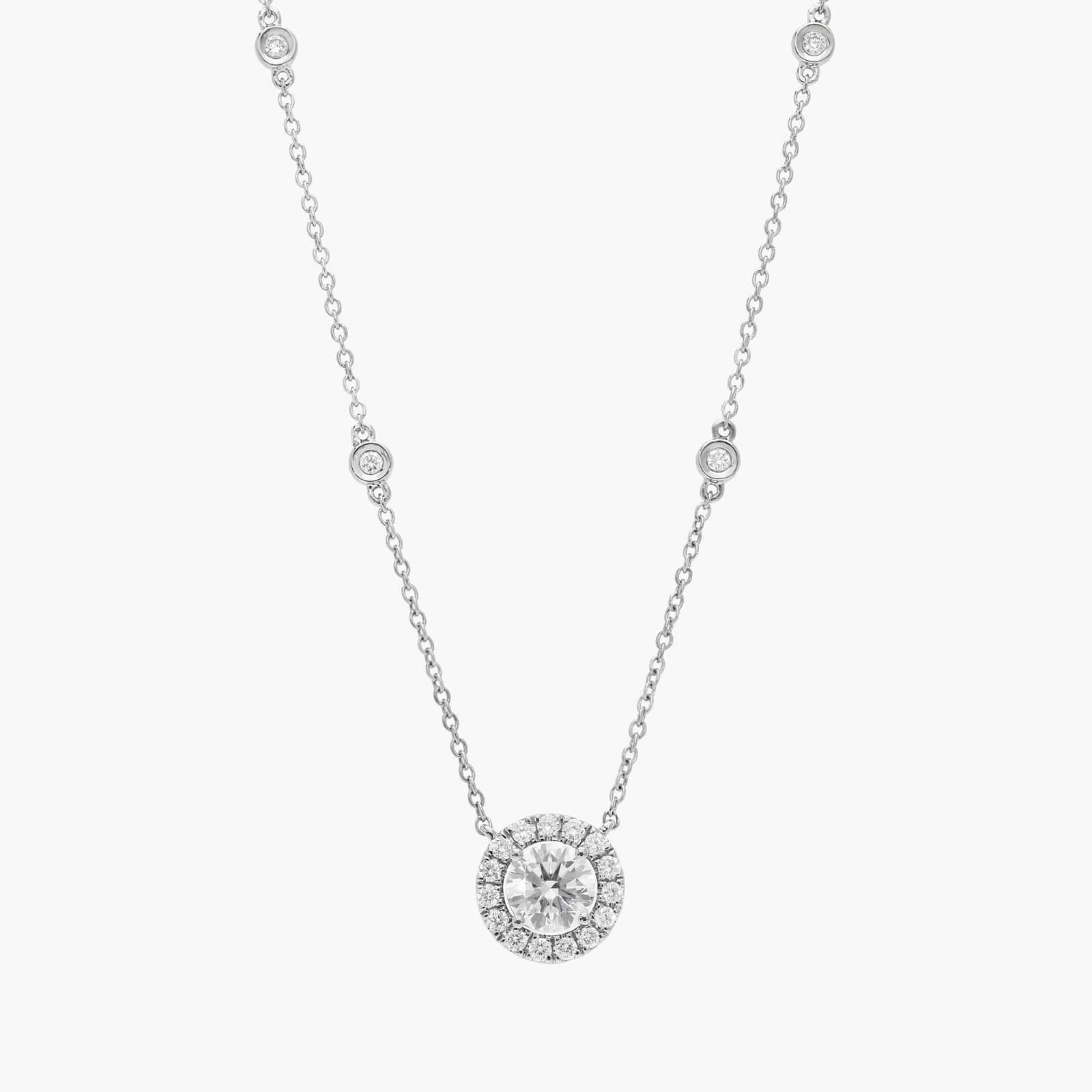 1ct Lab-Grown Round Halo Diamond Pendant Necklace, 14K Gold