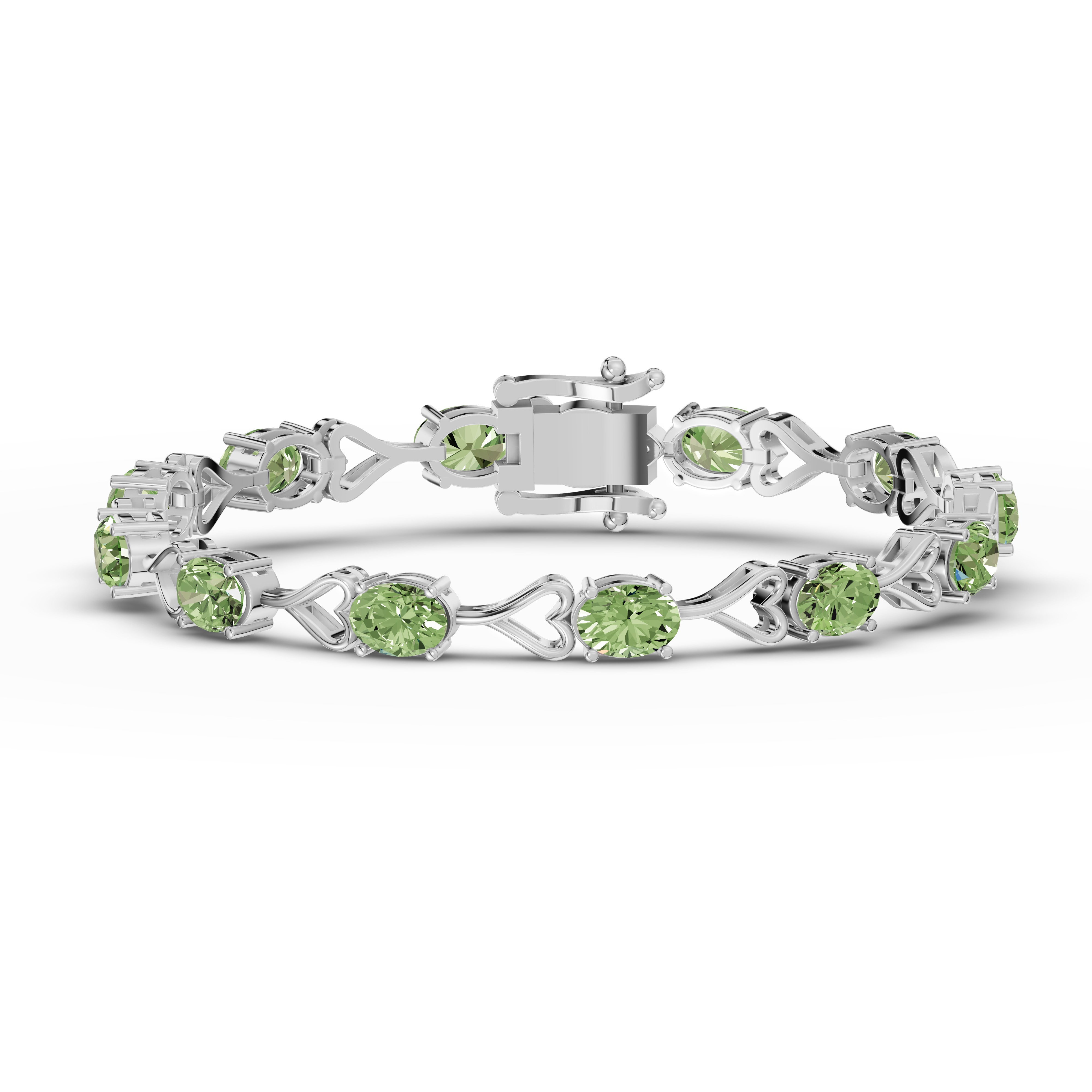 Oval Peridot Heart Link Bracelet