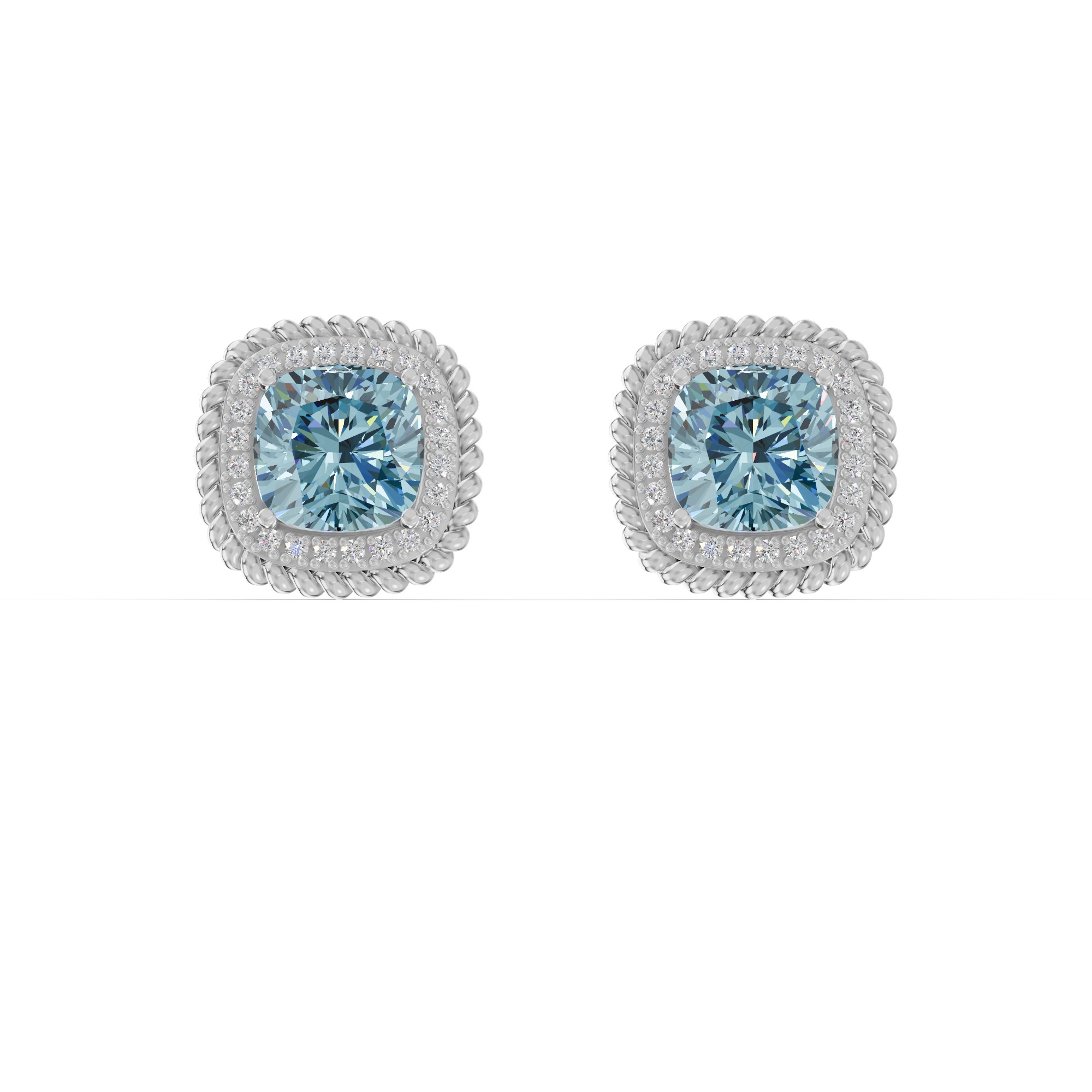 Sky Blue Topaz and White Topaz Halo Stud Earrings