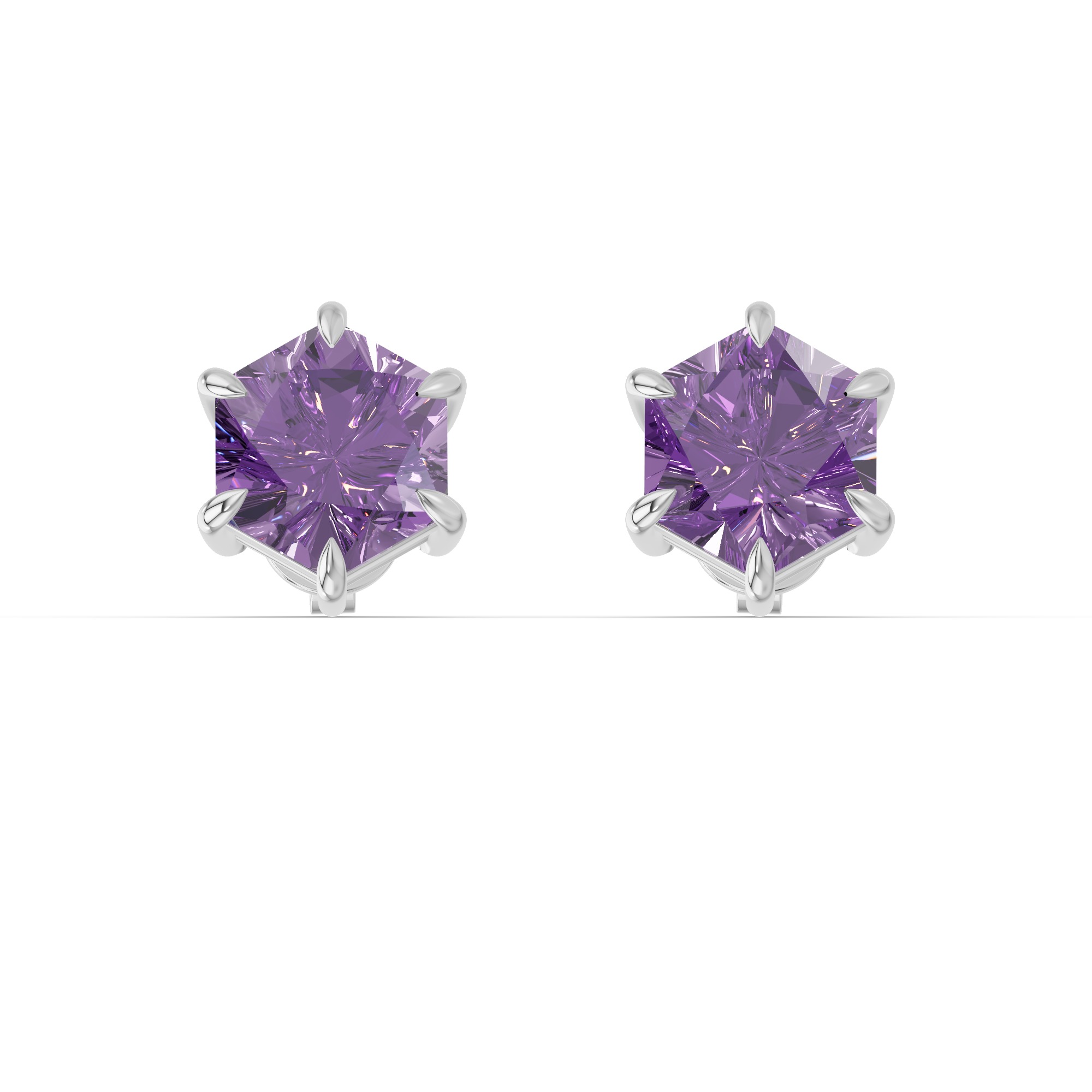 Hexagon Amethyst Stud Earrings
