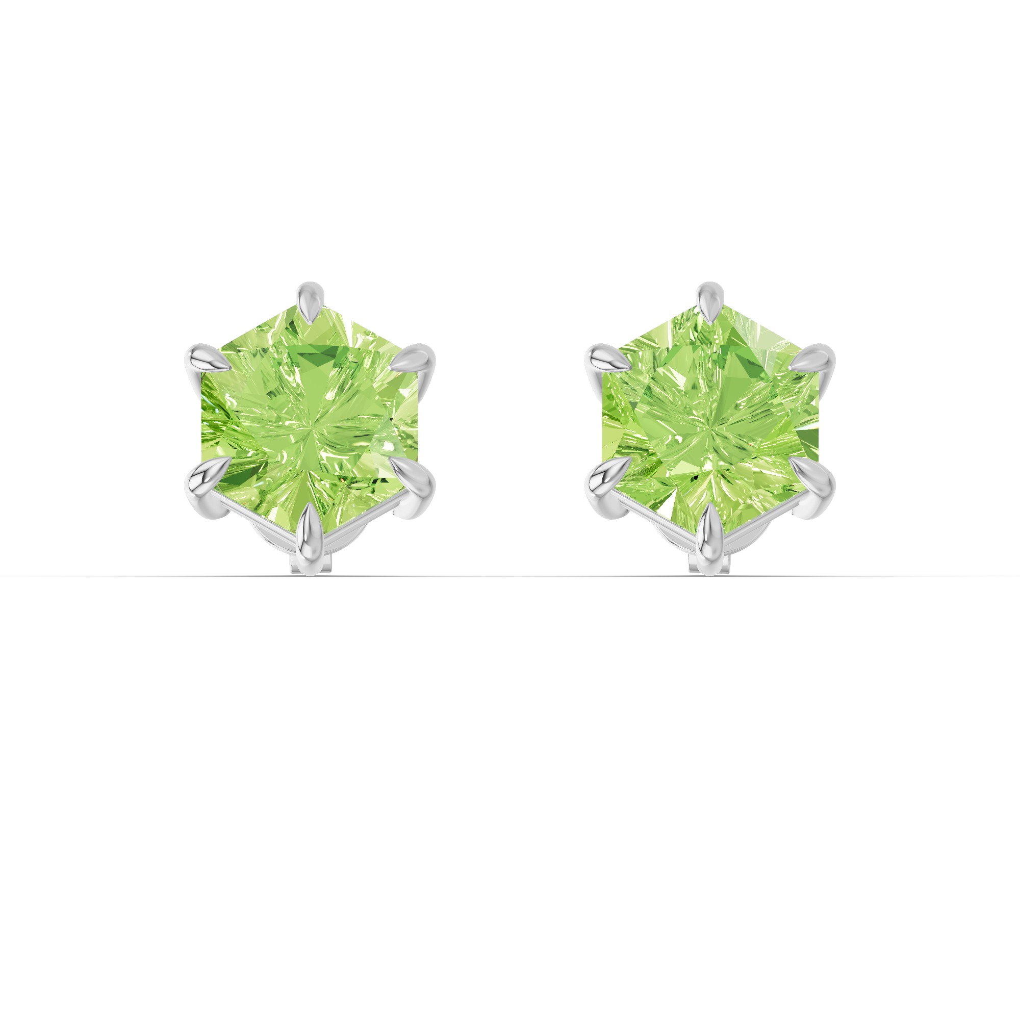 Hexagon Peridot Stud Earrings