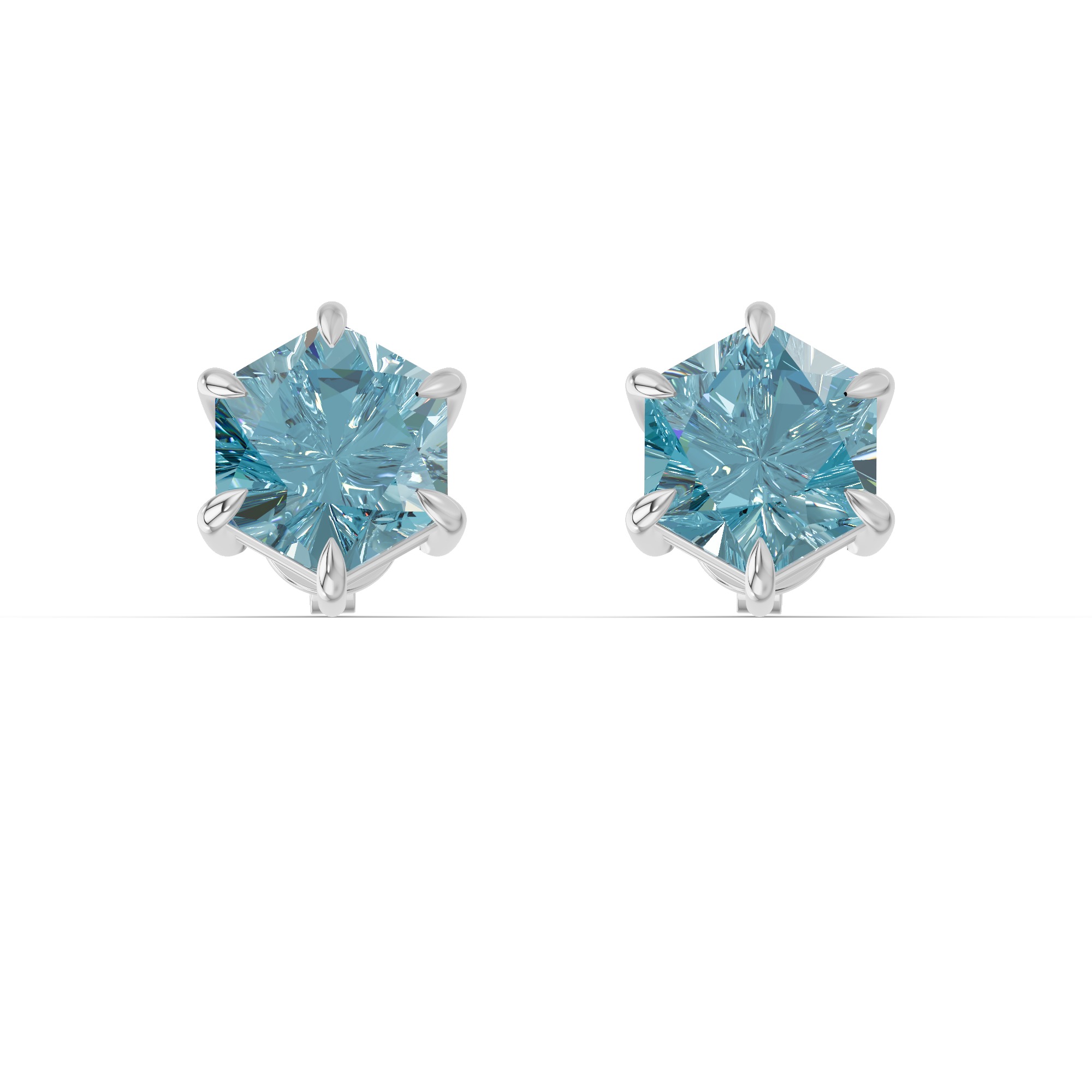 Hexagon Sky Blue Topaz Stud Earrings
