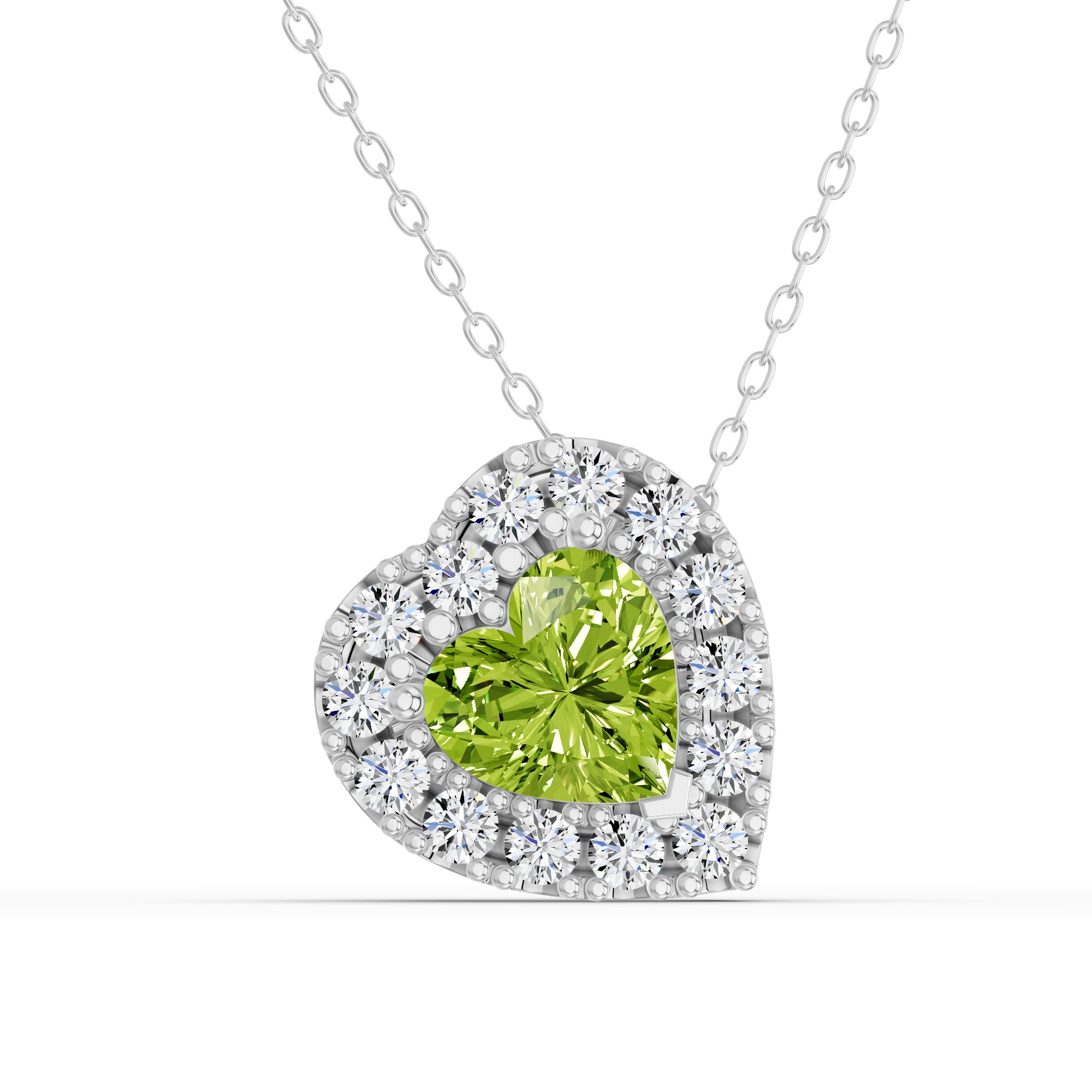 Peridot & White Topaz Heart Halo Necklace