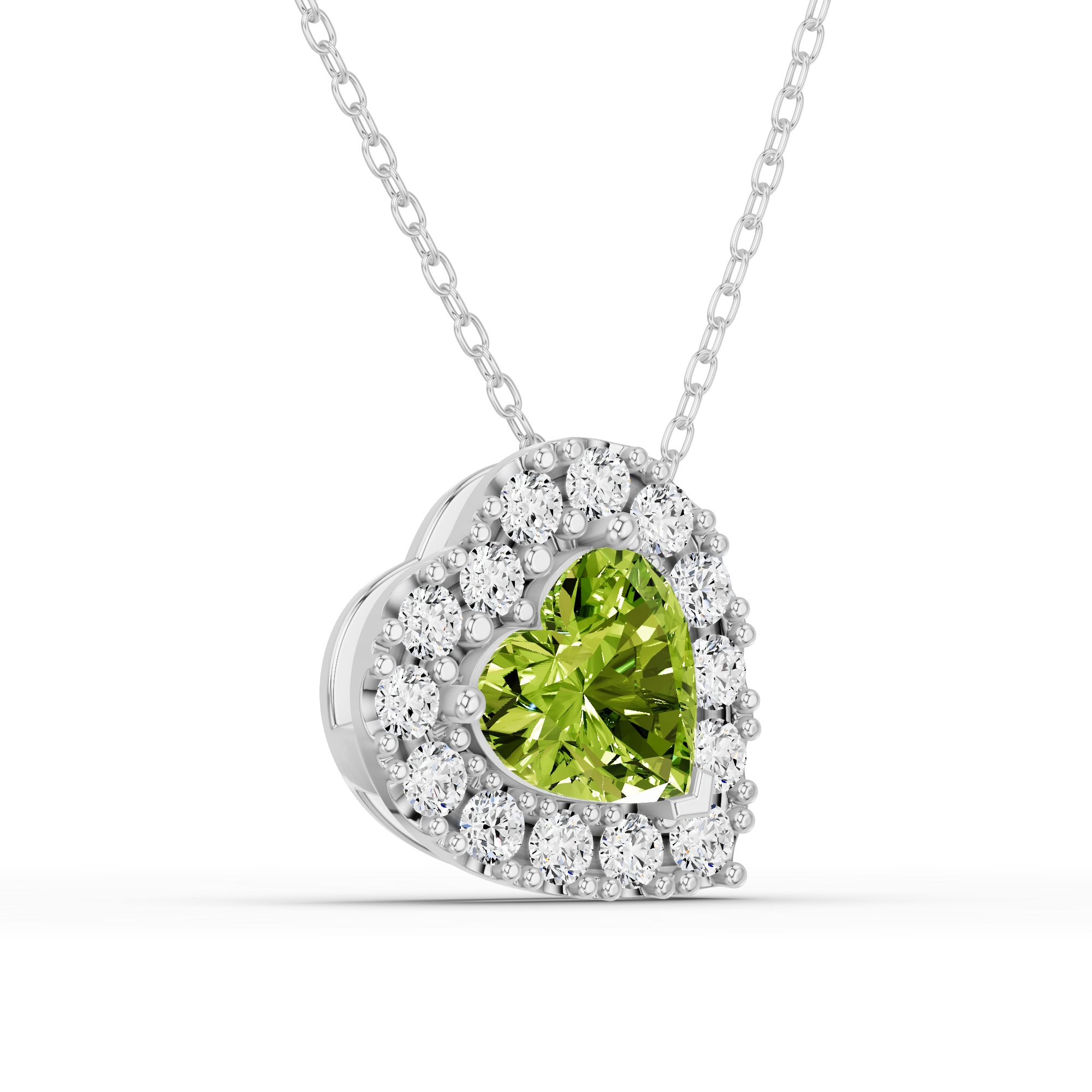 Peridot & White Topaz Heart Halo Necklace